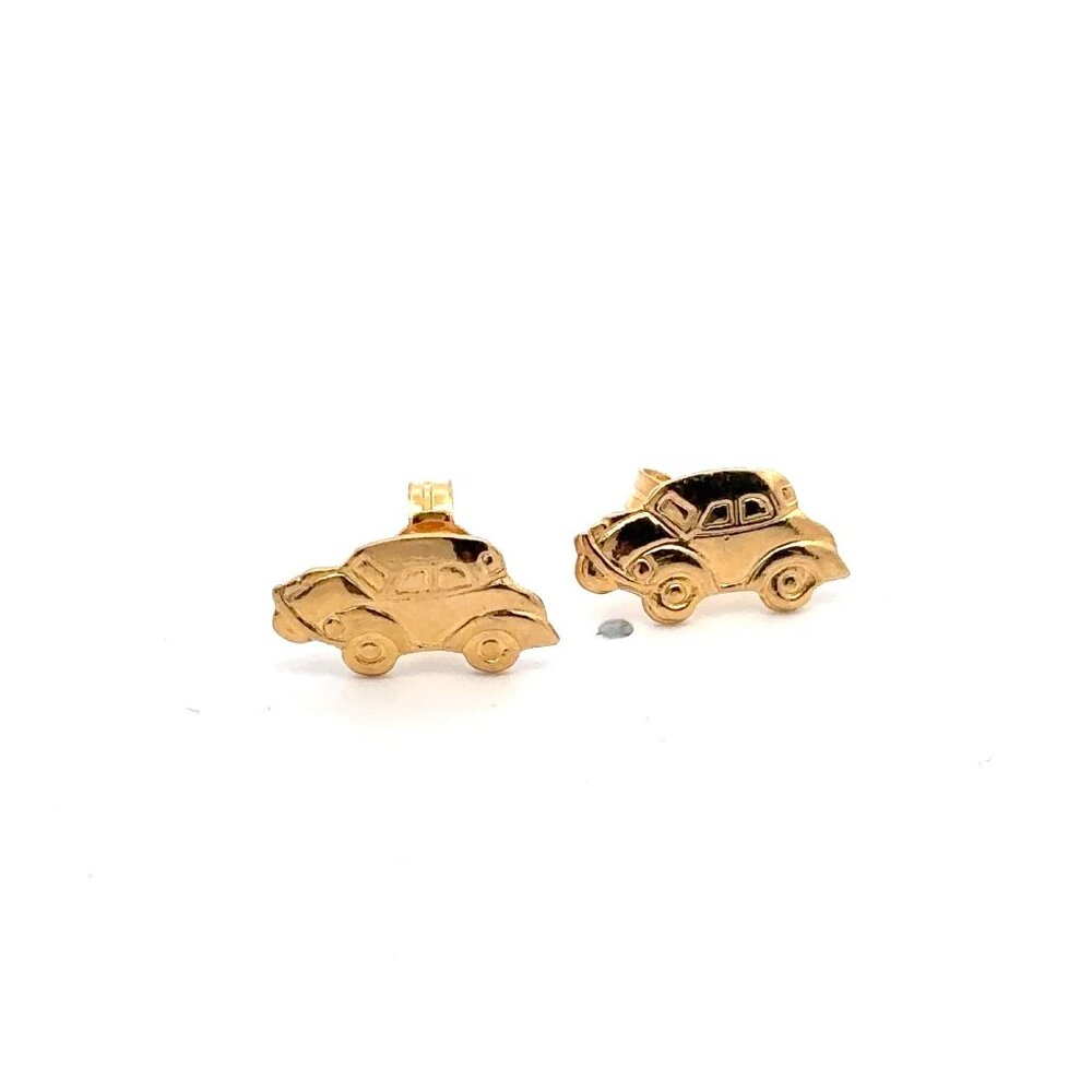 18K Gold Earrings Stud Car 1.43 grams - Picture 8 of 9